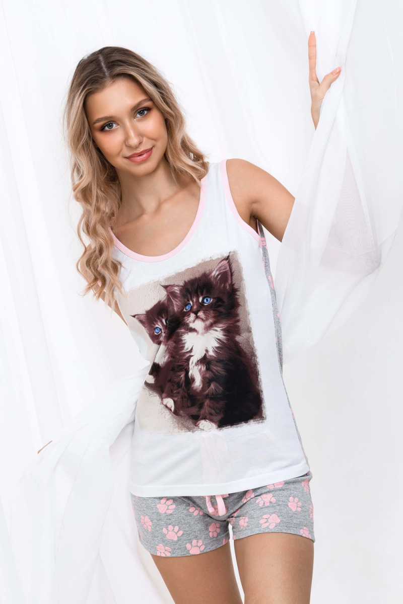 Женская пижама Два котенка с шортами