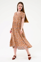 Женское платье с ярусами принтованное П439Г / Горчица